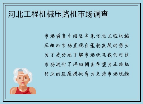 河北工程机械压路机市场调查